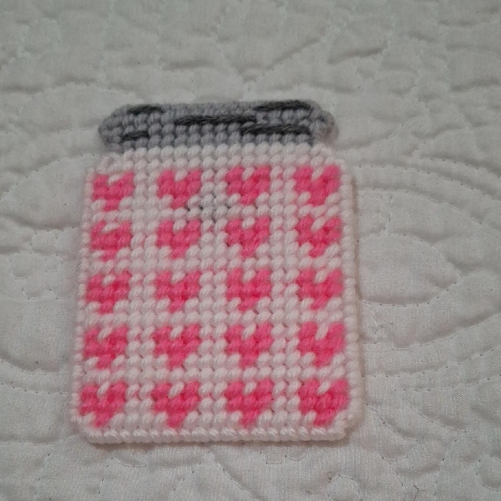 Handmade Plastic Canvas Pink and White Mason Jar Magnet